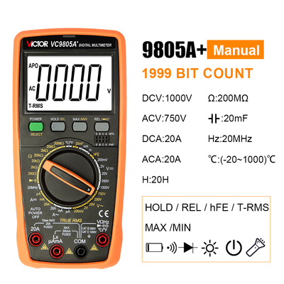 VICTOR VC9805A+1999(3 1/2) True RMS Digital Multimeter Tester Misurazione della resistenza AC DC 1000V 20A Voltmeter Ammeter