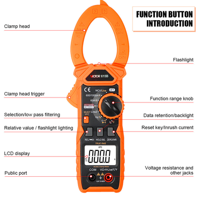 VICTOR 615B DC 1500V 1000A True RMS AC DC Digital Clamp Multimeter con contatore di energia solare NCV