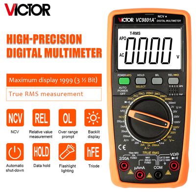 Victor VC9801A+ 9801 Multimetro tascabile Tester per transistor capacitivo di temperatura a vero RMS