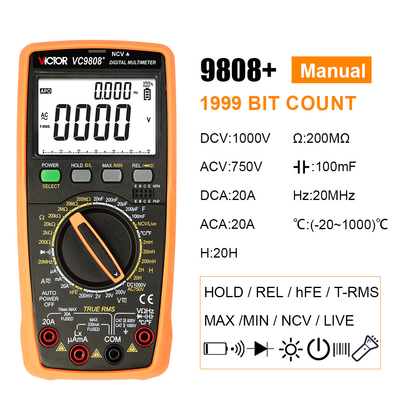 VICTOR VC9808+ Multimetro digitale 2000uF Capacimetro 10MHz Misurazione della temperatura e dell'induttanza della frequenza con test LCR