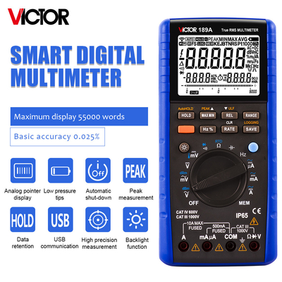 VICTOR189A 0,025% Precisione 55000 Conti VICTOR Multimetro digitale 1000V Protezione dei fusibili