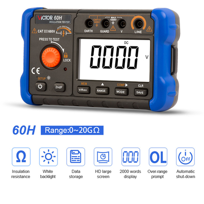 VICTOR60H Display Tester di isolamento digitale 1000V con megohmmetro di registrazione dei dati